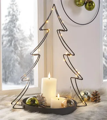 Image de Coupe décorative "Sapin" en métal, noir, plateau décoratif Ø 25 cm avec silhouette d'arbre, 49 cm de haut, coupe à fruits, corbeille à fruits