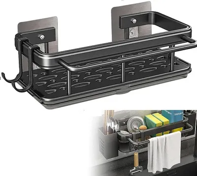 Produktbild von Küchenorganizer-Set, Küchenorganisationsset, Edelstahlspüle mit Abtropffläche, Haken und Aufhängestangen