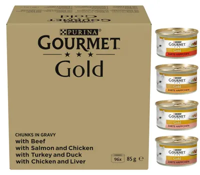 Zdjęcie produktu dla Purina Gourmet Gold 96x85g Mokra Karma dla Kota Mix Smaków w Sosie z Wołowiną Łososiem Indykiem Kurczakiem