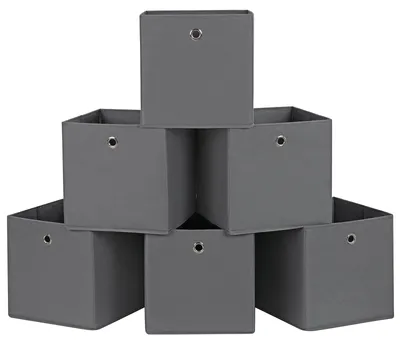 Produktbild von SONGMICS Aufbewahrungsbox 6er Set, Faltbare Stoffbox mit Metallöse, 30 x 30 x 30 cm, Grau