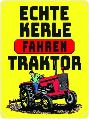 Produktbild von Echte Kerle fahren Traktor Metallschild in 15x20 cm in gelb