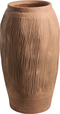 Produktbild von BELIANI Blumenvase Hellbraun Lehm-Faser-Mischung 50 cm Hoch Gerillt Rund 28x28 cm Modernes Design Indoor & Outdoor Keramikvase Dekovase Bodenvase