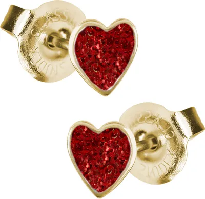 Produktbild von Chirurgenstahl Ohrstecker vergoldet Glitterline mit Herz in rot Studex Sensitive