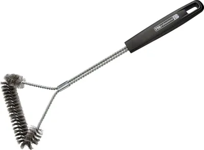 Image de FMprofessional Brosse métallique BBQ, brosse haut de gamme pour grille de barbecue avec manche en plastique, brosse arrondie avec poils en acier inoxydable (couleur : noir/argent) Quantité : 1 pièce