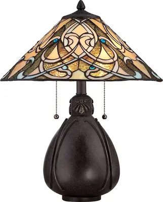 Image de Lampe de table, verre Tiffany, métal, bronze, H 49,5 cm