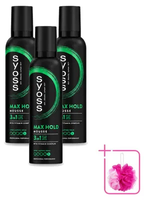 Imagen del producto de 3 unidades de espuma para el cabello Syoss Keratin, 250 ml cada una, pack ahorro