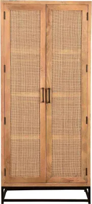 Produktbild von TPFLiving Garderobenschrank Milton Mango lackiert mit Rattan-Front, Gestell Metall natur, Gestell schwarz