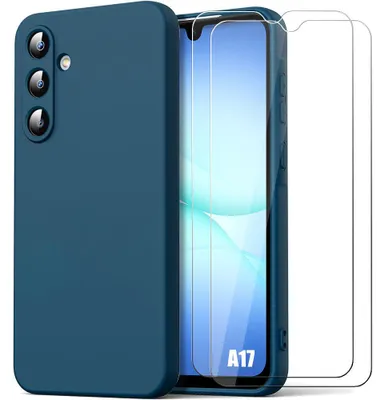 Image de Coque + 2 Verres Trempés pour Samsung Galaxy A17 5G/4G, Silicone Liquide Protection Slim Bleu Marine