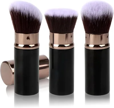 Imagen del producto de Juego de brochas de maquillaje, de 3 piezas, con cerdas sintéticas suaves, compactas, ideales para base de maquillaje y contorno