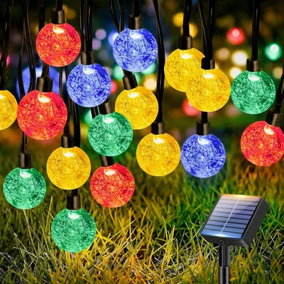Solar-Lichterkette 10 m, 30 LED, Kristallkugeln, bunt, wasserdicht