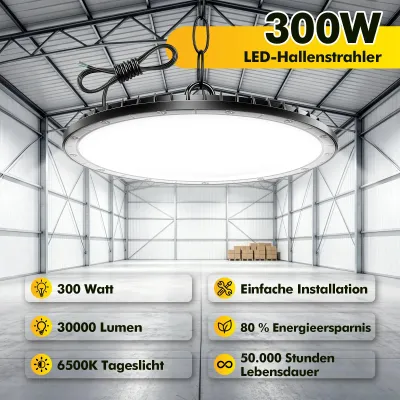 Produktbild von UFO LED-Hallenleuchte - Industriebeleuchtung - 300 W - 5er-Pack - IP65-wasserdicht - AC - Werkstatt und Lager