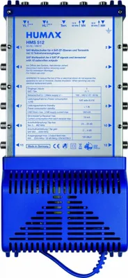 Produktbild von Humax Multischalter, 12 Teilnehmer/TV, 5 Eingänge davon 1x terrestrisch, blau