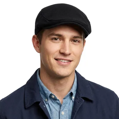 Produktbild von Schiebermütze Herren Strick Flatcap Newsboy Barett M-L Schwarz Polyester Baumwolle