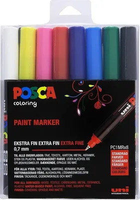 Produktbild von Posca - Paint Marker auf Wasserbasis PC-1MR, Schachtel mit 8 Stück in sortierten Farben