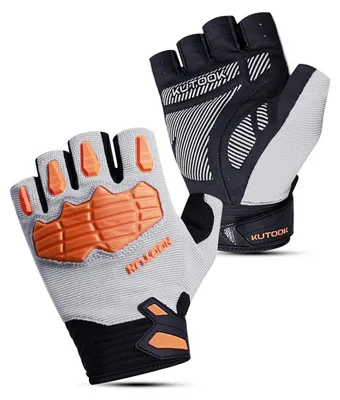 Produktbild von Fahrradhandschuhe MTB Mountainbike Herren Damen Sommer Touch-Screen Atmungsaktiv Silbergrau&Orange XL