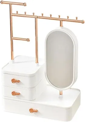 Produktbild von Schmuckbox Organizer mit , Schmuckbox für Ohrringe, Armbänder, Halsketten, Haaraccessoires, Weiß
