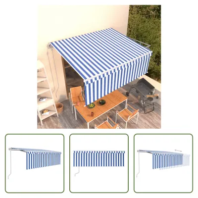 Produktbild von The Living Store Markise Automatisch Einziehbar mit Volant 4,5x3 m Blau und Weiß