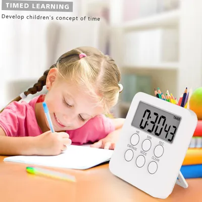 Obrázek produktu pro Digitální hodiny s časovačem Magnetické hodiny na vaření Odpočítávání 24 hodin s LCD displejem Režim ztišení pro studium Sport Kancelář Učebna Knihovna