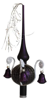 Image de Omgoods - Décoration de sapin de Noël en verre de Lauscha, avec clochettes, couleur violette mate, 28 cm