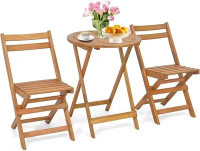 Imagen del producto de Juego de muebles de balcón de 3 piezas, que incluye una mesa tipo bistró con 2 sillas. Juego de muebles plegables para balcón, fabricado en madera de acacia. Juego de mesa y sillas tipo bistró, ideal para jardín. Juego de muebles de jardín, conjunto de asientos para balcón o jardín