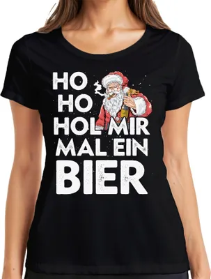 Produktbild von Ho Ho Hol Mir Mal Ein Bier Weihnachtsmann - Santa Weihnachtsgeschenk Christmas Damen T-Shirt, Schwarz, M