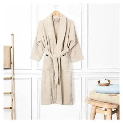 Produktbild von Damenbademantel aus 100% Baumwolle – 380 g/m² Frottee mit Taschen für Zuhause und Sauna – Saugfähig und hautfreundlich