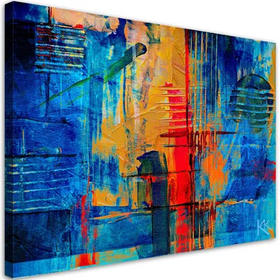 Produktbild von Leinwandbild Blaue Abstraktion, handgemalt 90x60 Feeby Blau bild für die wand bereit zum aufhängen