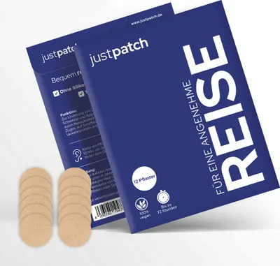 Produktbild von JustPatch 12 Reisepflaster – Zuverlässige Hilfe bei Reiseübelkeit, lindert Schwindel & Unwohlsein – Pflanzliche Wirkstoffe für entspanntes Reisen.