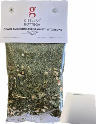 Produktbild von Gisellas Bottega Gewürzmischung für Spaghetti mit Zitrone (50g Packung) + usy Block