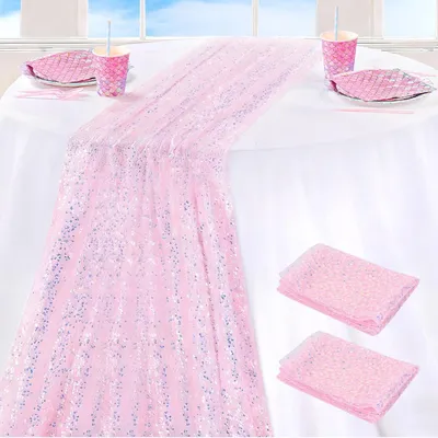 Immagine prodotto di Tovaglia con paillettes, rosa, confezione da 2, dimensioni 30 x 275 cm, per decorazioni