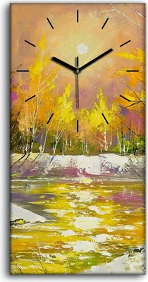 Produktbild von Wandbild Leinwand Bilder mit Uhr 30x60 kunst Herbst Landschaft am Fluss ufer - schwarze Hände