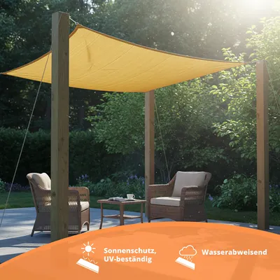 Produktbild von Relaxdays Sonnensegel, 3x3 m, HDPE, atmungsaktiv, Segel Garten & Balkon, Segeltuch mit Spannseilen, quadratisch, sand
