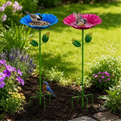 Produktbild von Vogeltränke Blume Stehend 2er Set Ø27cm Höhe 80cm Metall Wetterfest