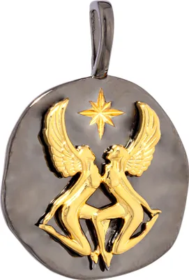 Produktbild von NKlaus 17mm Kettenanhänger Sternzeichen Zwillinge 925 Silber Zodiac schwarz gold Horoskop 13991