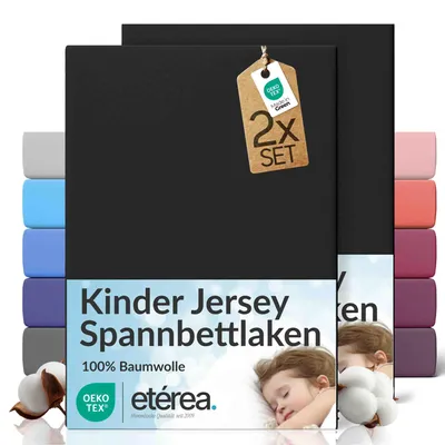 Produktbild von 2er Set Jersey Spannbettlaken 60x120cm - 70x140cm - 100% BAUMWOLLE - Bettlaken Spannbetttuch 60x120cm - 70x140cm - Schwarz