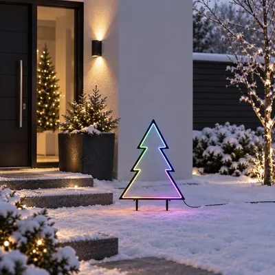 Produktbild von Luca Lighting LED-Gartenstecker Neon Tanne 75 cm schwarz LED RGB
