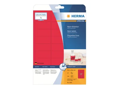 Obrázek produktu pro HERMA 5045, Červená, Samolepicí štítek, A4, Papír, Laserová/inkoustová tiskárna, Permanentní