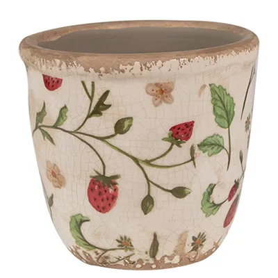 Image de Clayre & Eef Pot de fleurs Ø 11x10 cm Beige Rouge Céramique Fraises
