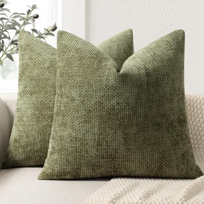Produktbild von Kissenbezug 45x45 cm Chenille Olivgrün 2er Set