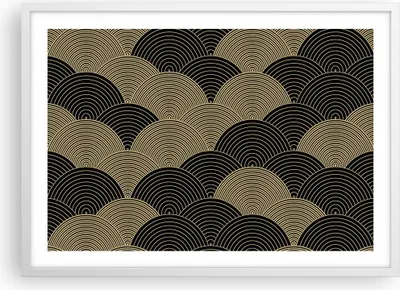 Produktbild von Gerahmtes Poster - Weißer Rahmen - Schwarz und Gold Kreise Grafiken - 70x50 cm - Wand Bild - Wanddeko - Wandbilder - Kunstposter - Wandposter - Bilderrahmen - Bilder - Kunstdruck - P2WAA70x50-4880