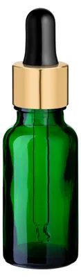 Produktbild von 5x Grüne Glasflasche 20 ml mit goldener Aluminium-Glaspipette Leer Set
