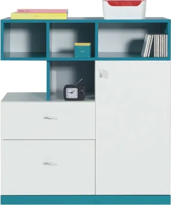 Produktbild von Furniture24 Kommode MOBI MO9 mit Türen und 2 Schubladen Weiß/Türkis