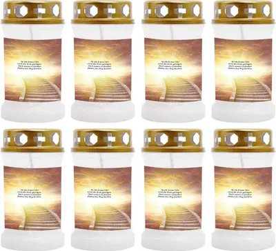 Produktbild von Grabkerze Weiß 8er Pack, Brenndauer: 40 Stunden ( je Kerze ), Motiv: Treppe