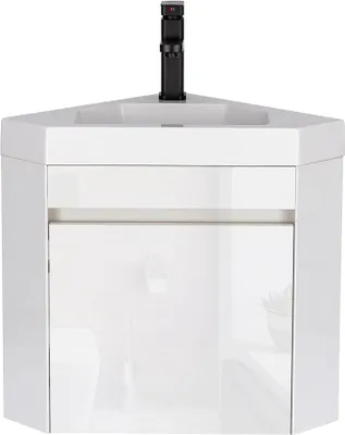 Produktbild von Waschtisch mit Unterschrank Hängewaschbecken Gäste-WC Weiß | Waschtisch Eckschrank Eckwaschbecken Wandmontage Waschbeckenunterschrank Badschrank Waschplatz Badmöbel Set für Klein Bad