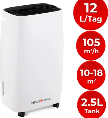 Produktbild von Luftentfeuchter - 10/12L/Tag, 2,5L Behälter, 18m², elektrisch, Display, Timer, Auto-Modus Raumentfeuchter Lufttrockner Entfeuchtungsleistung: 12 L/Tag