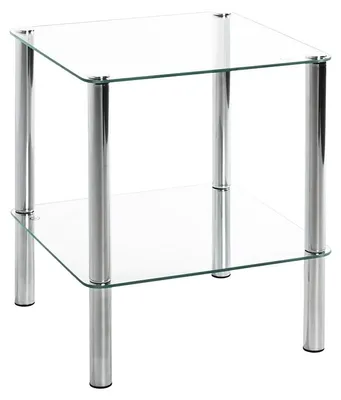 Quadr. Bijzettafel Chrom Metall Sicherheitsglas B 39 x H 47 x T 39 cm