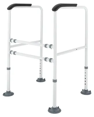 Produktbild von Toilettenstütze - Höhenverstellbarer Sicherheitsrahmen - 113 kg Belastbarkeit - Rutschfeste Griffe - Stahlkonstruktion - Weiß