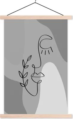 Produktbild von MuchoWow® Textilposter Minimalismus - Porträt - Schwarz - Weiß 60x90 cm mit holzfarbenen Rahmen - Textil