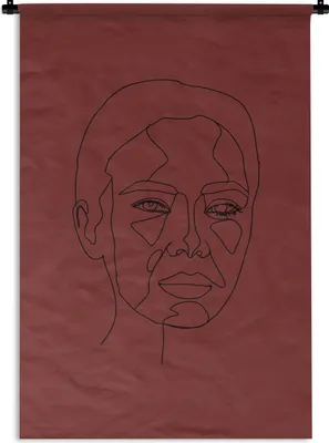Produktbild von MuchoWow® Wandteppich Wandbehang Frau - Linienkunst - Minimalismus 90x135 cm Tapisserie Dekoration Wandtuch - Baumwolle - Wandskulptur