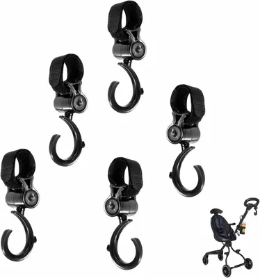 Imagen del producto de Ganchos para cochecitos, paquete de 5 unidades, giratorios 360 grados, universales, para bolsos y compras